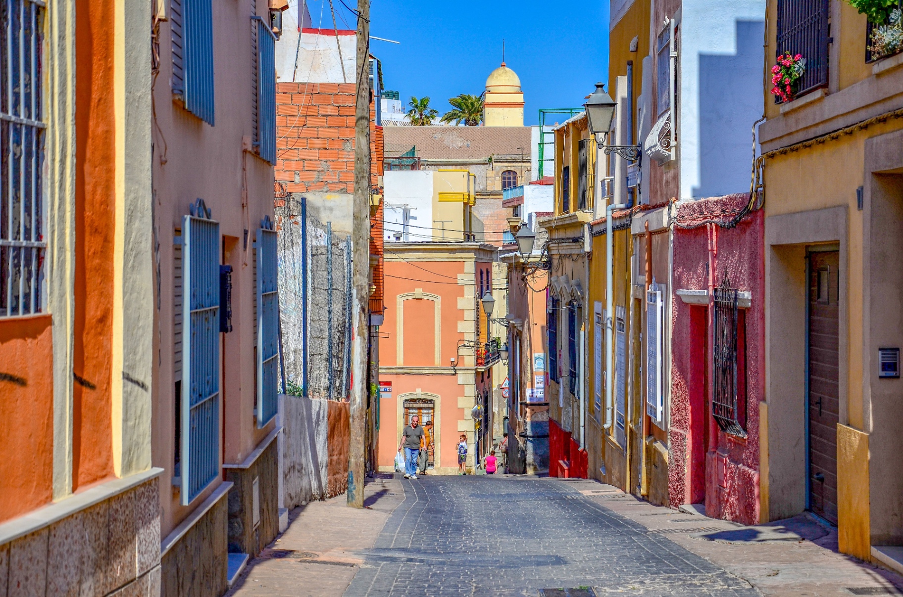 Colorful narrow street in the Canary Islands with pastel houses