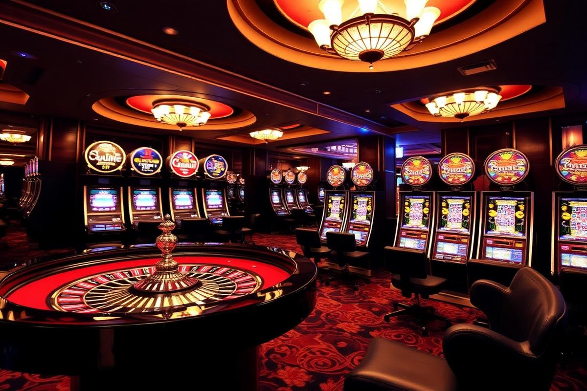 Casino floor with roulette and slots